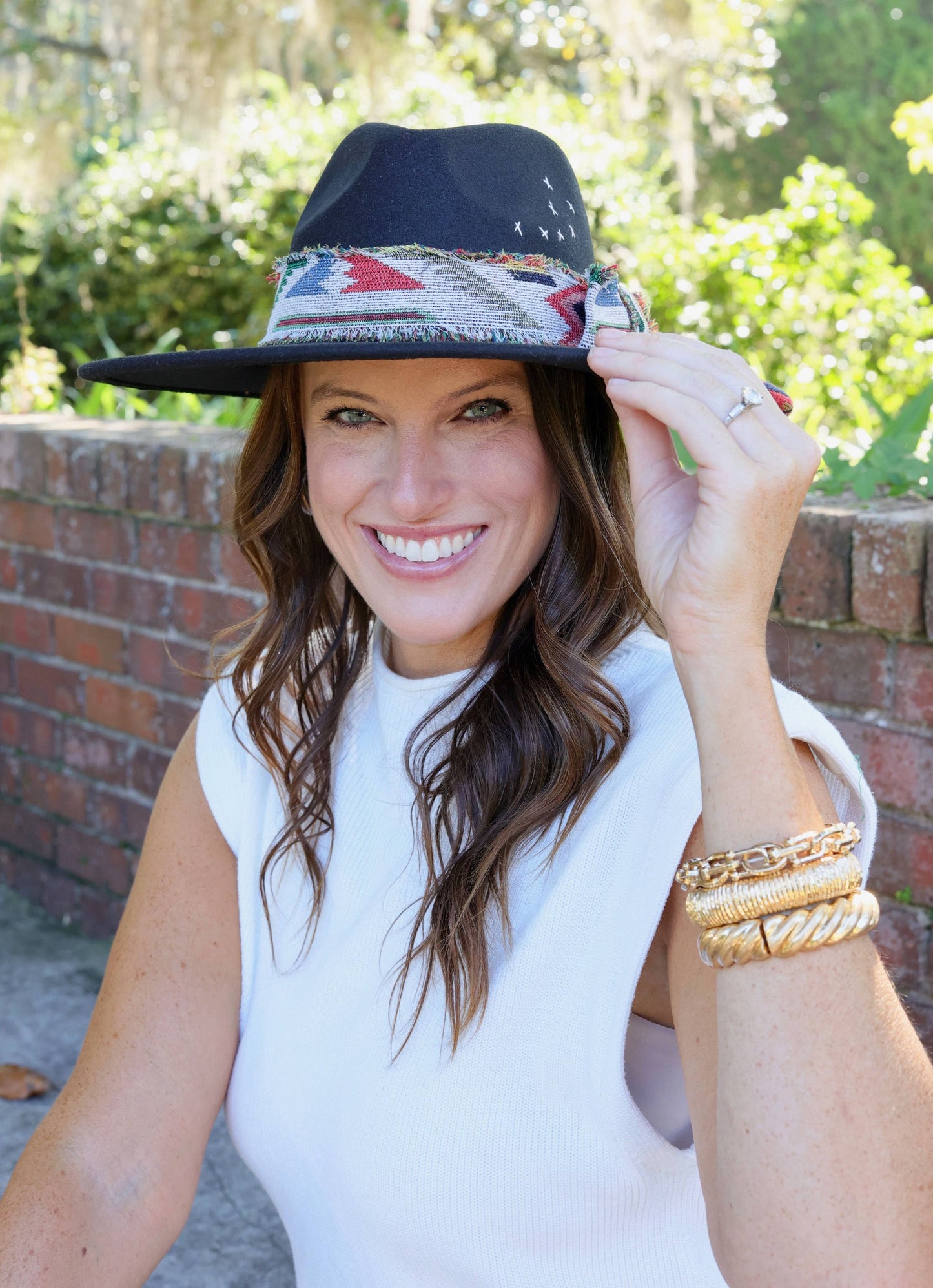 Caroline Hill - Lucie Hat with Aztec Accents BLACK: Default