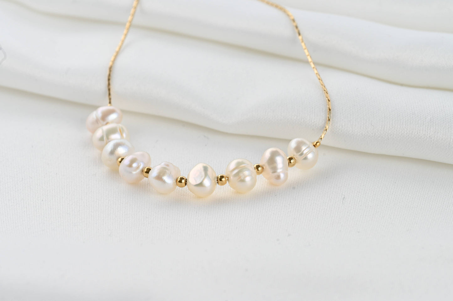 Blueyejewelry - Dainty Pearl Bracelets - 18k Gold Pearl Chain Bracelets: C. Full Pearl