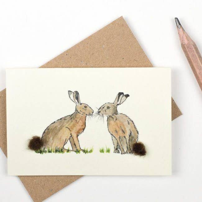 Papersheep UK - Hares Mini Card with Wool Finish | 3D Greeting Card