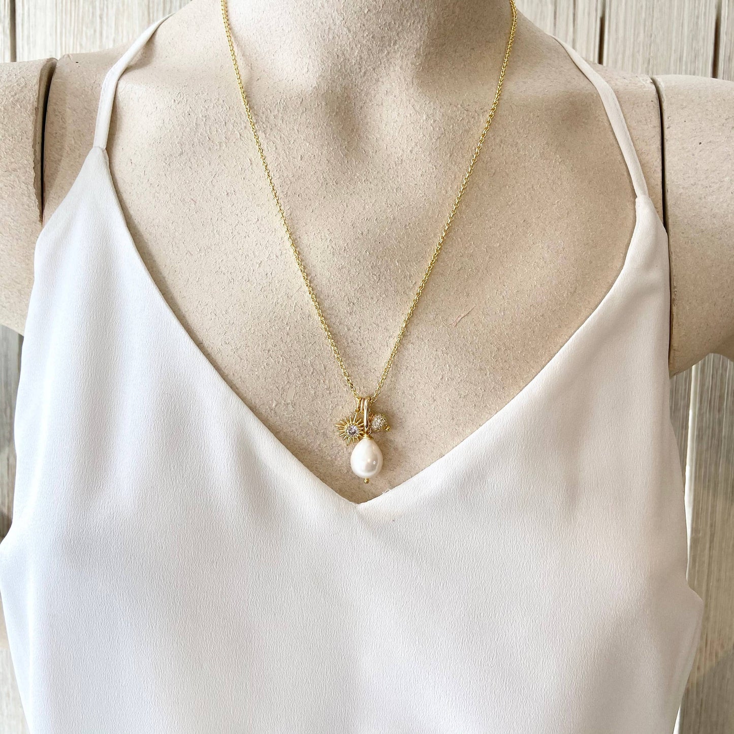 VB&CO Designs Handmade Jewelry - Pearl, sun, micro pave necklace ,boutique,salon,trendy: 18”