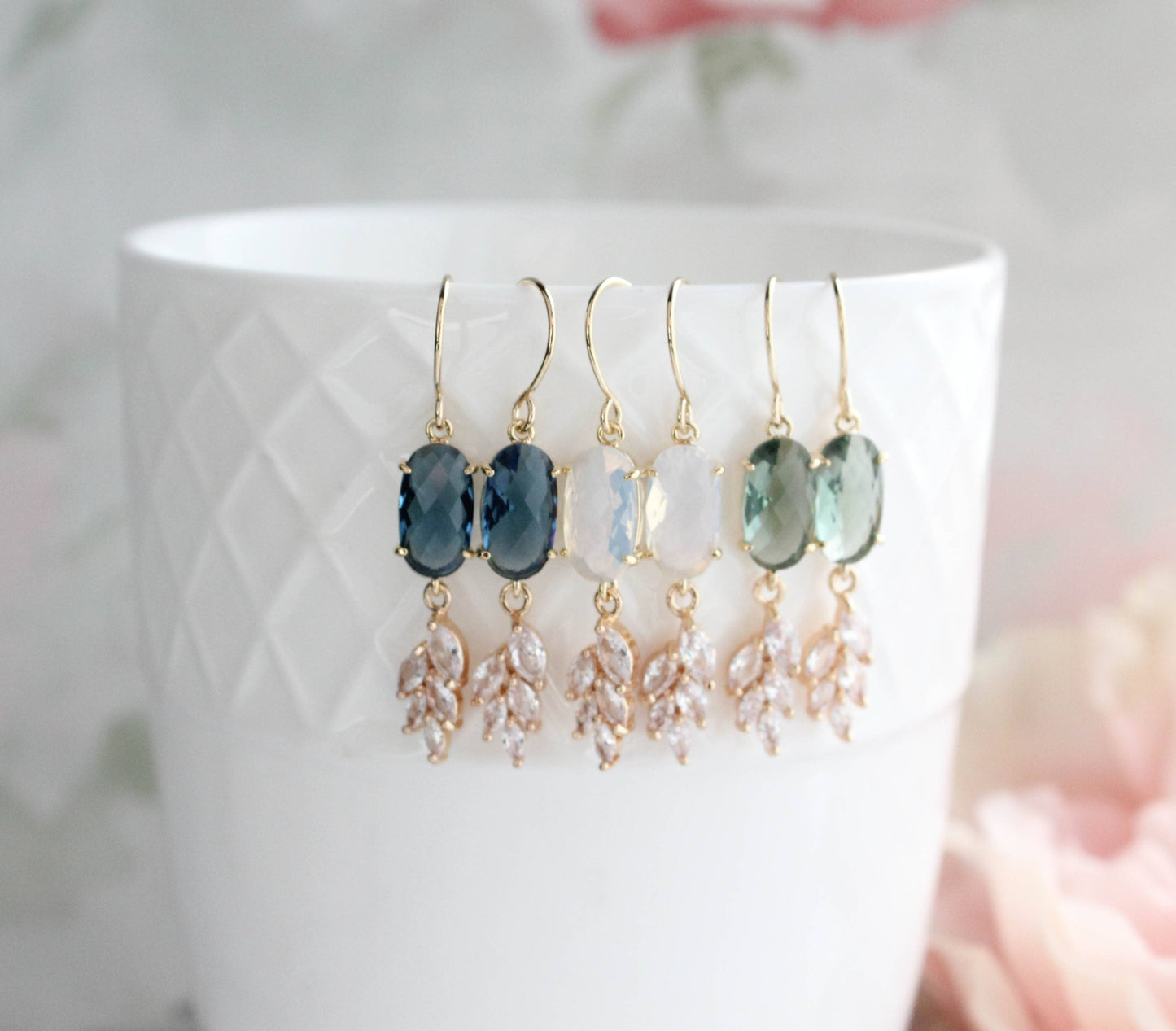 A Pocket of Posies - Sparkling Crystal Earrings | Leaf Earring | Bridal Earrings: Erinite Green