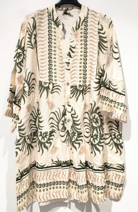 LOOWIE - SVOR2 Olive One Size Italian Floral Short Printed Dress