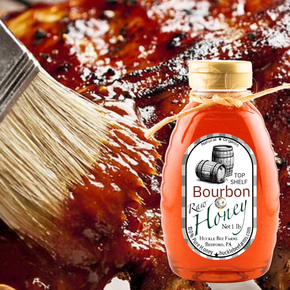 Huckle Bee Farms LLC - Bourbon Infused Raw Honey: 1 lb Bottle