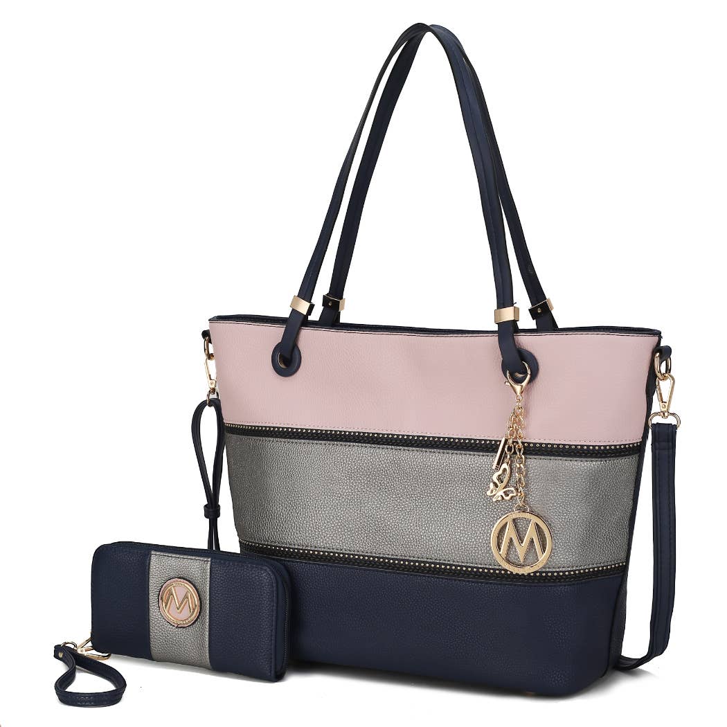 MKF Collection - Vallie Color-Block Vegan Leather Women Tote Handbag by Mia K: Charcoal-Pewter-Denim