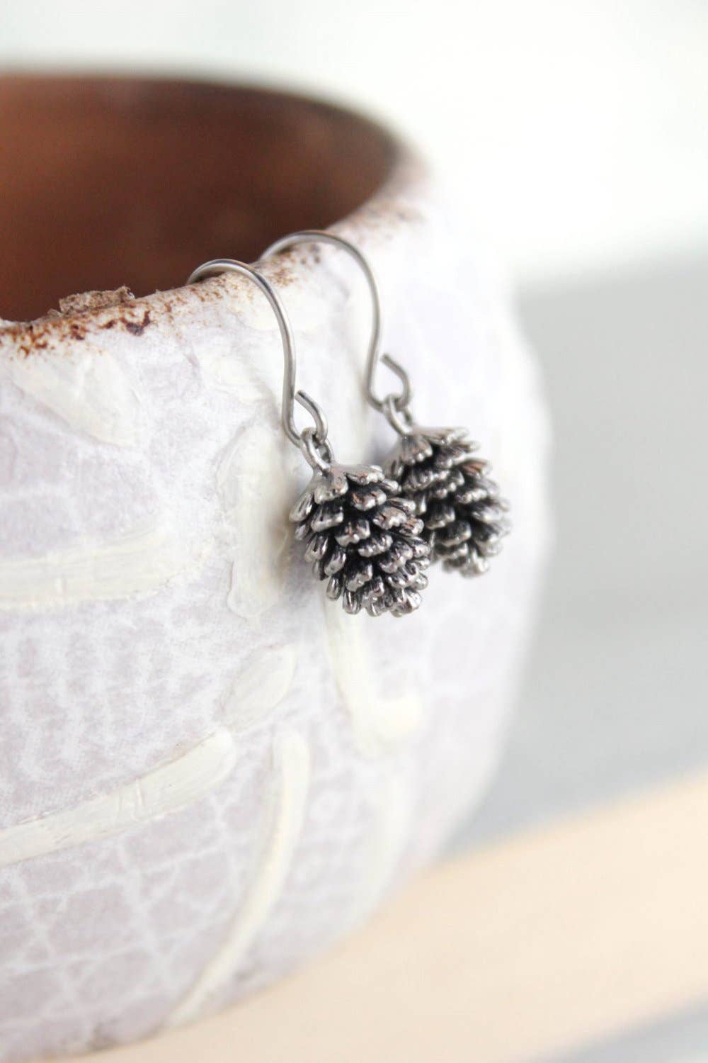 A Pocket of Posies - Rose Gold Pinecone Earrings: Antiqued Rose Gold