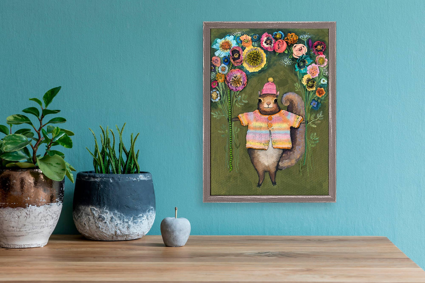 GreenBox Art - Squirrel Bouquet Mini Framed Canvas