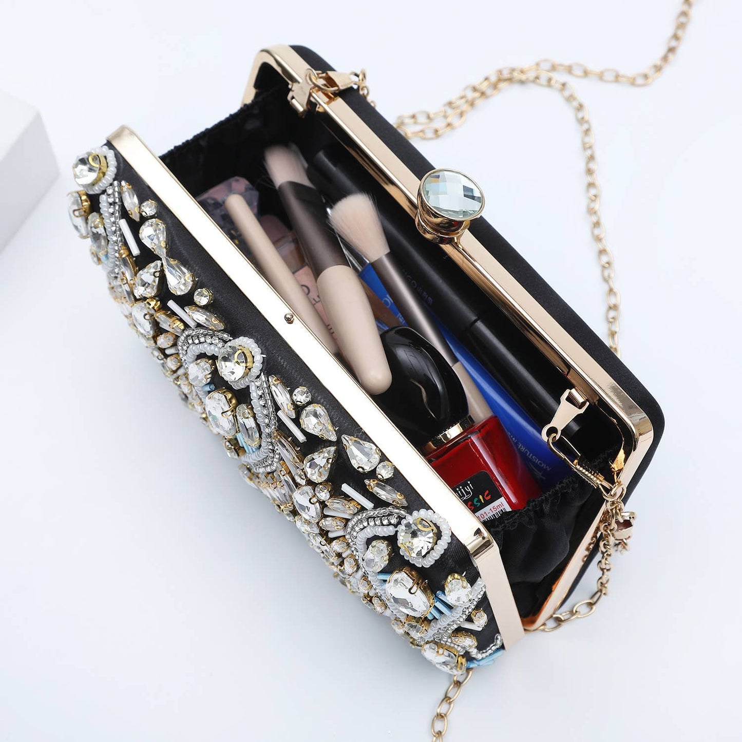 PEACH ACCESSORIES - 0308 Clutch bag with embellished jewelled details: Black