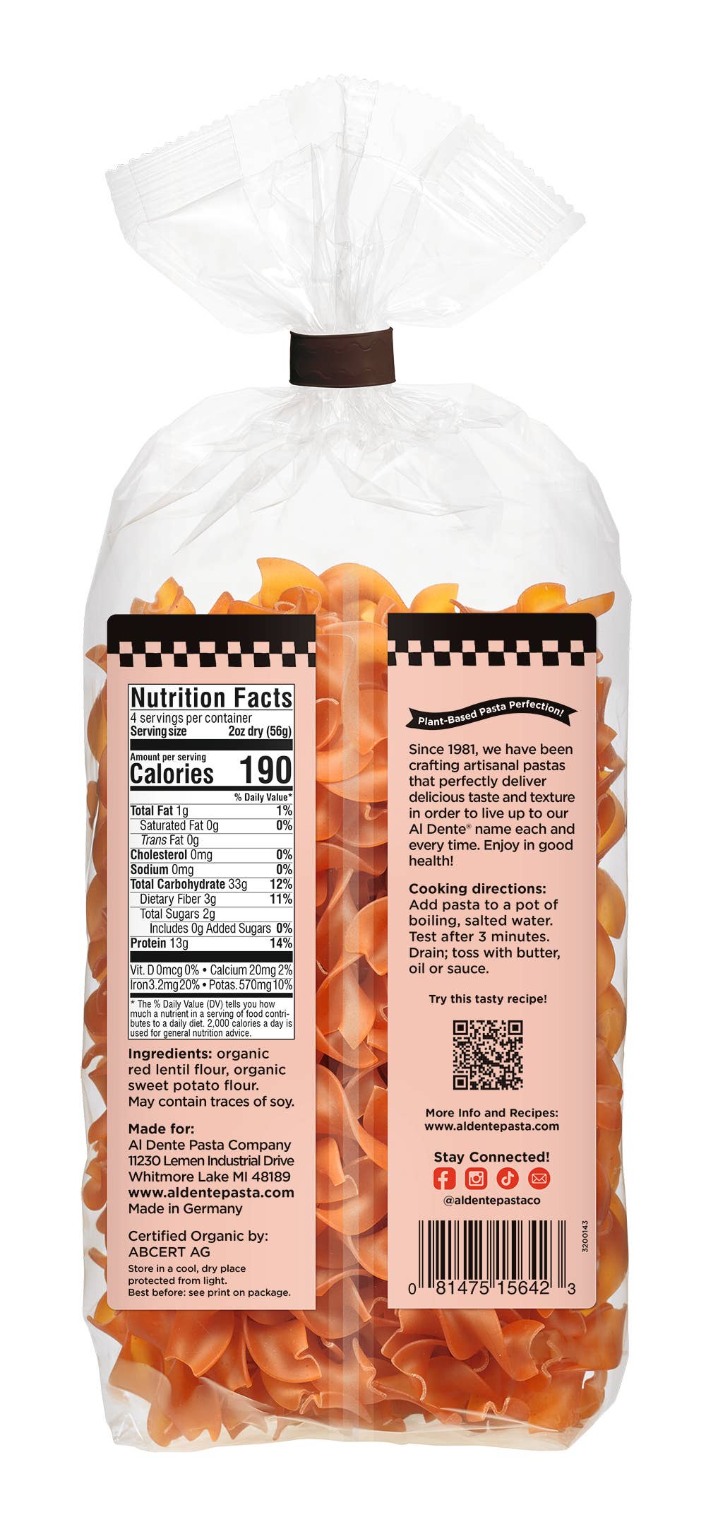 Al Dente Pasta - Red Lentil + Sweet Potato