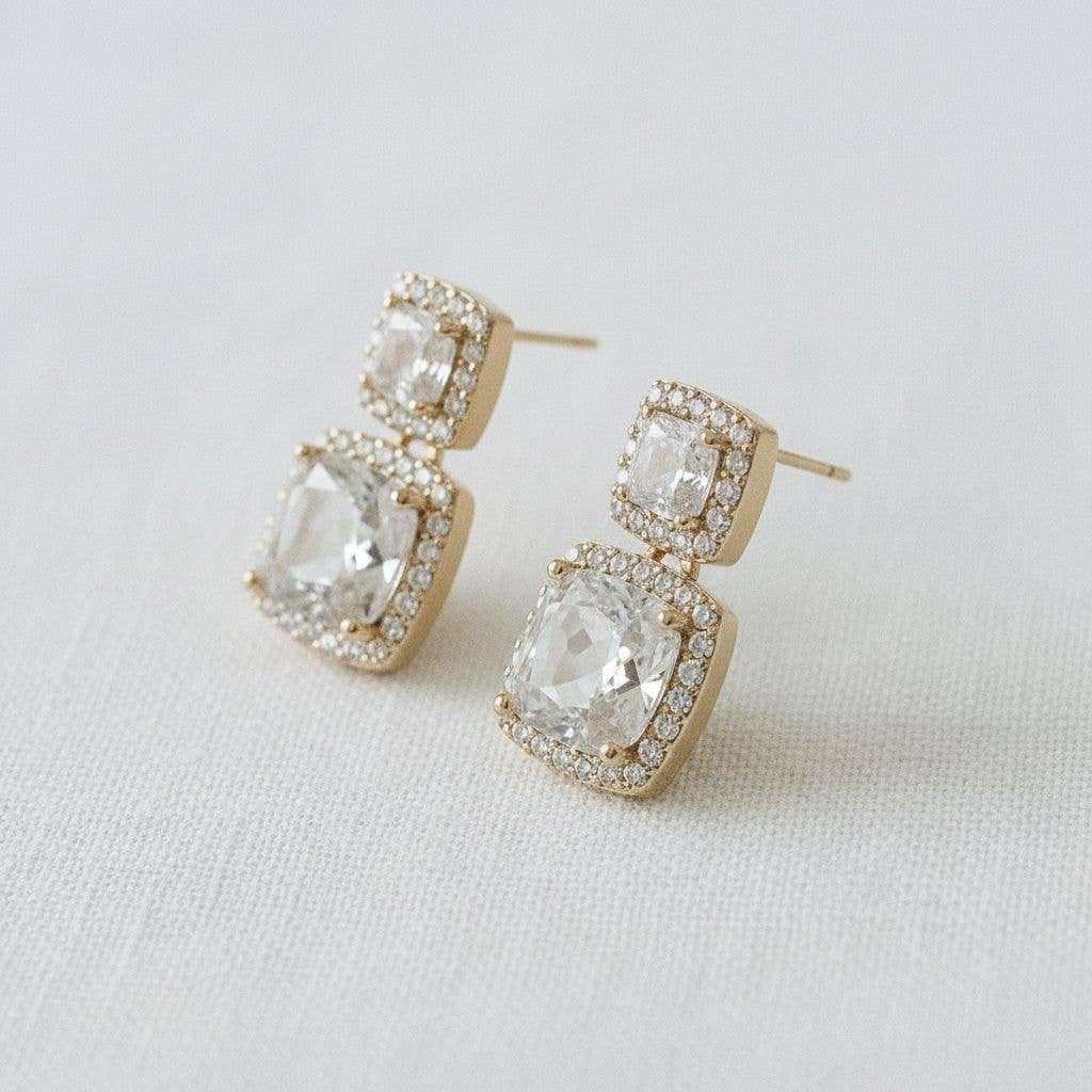Ellemadera - Geometric Inspired Drop Earrings with Sparkling Accents
