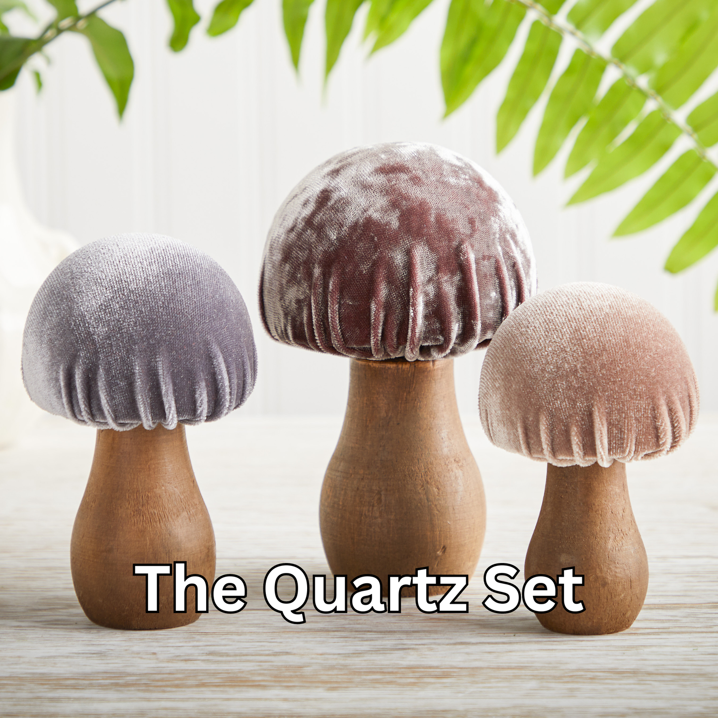 Your Heart's Content - Mushroom Velvet Sets All Season Decor, Nature Lover Gift: Velvet Green Set of 3