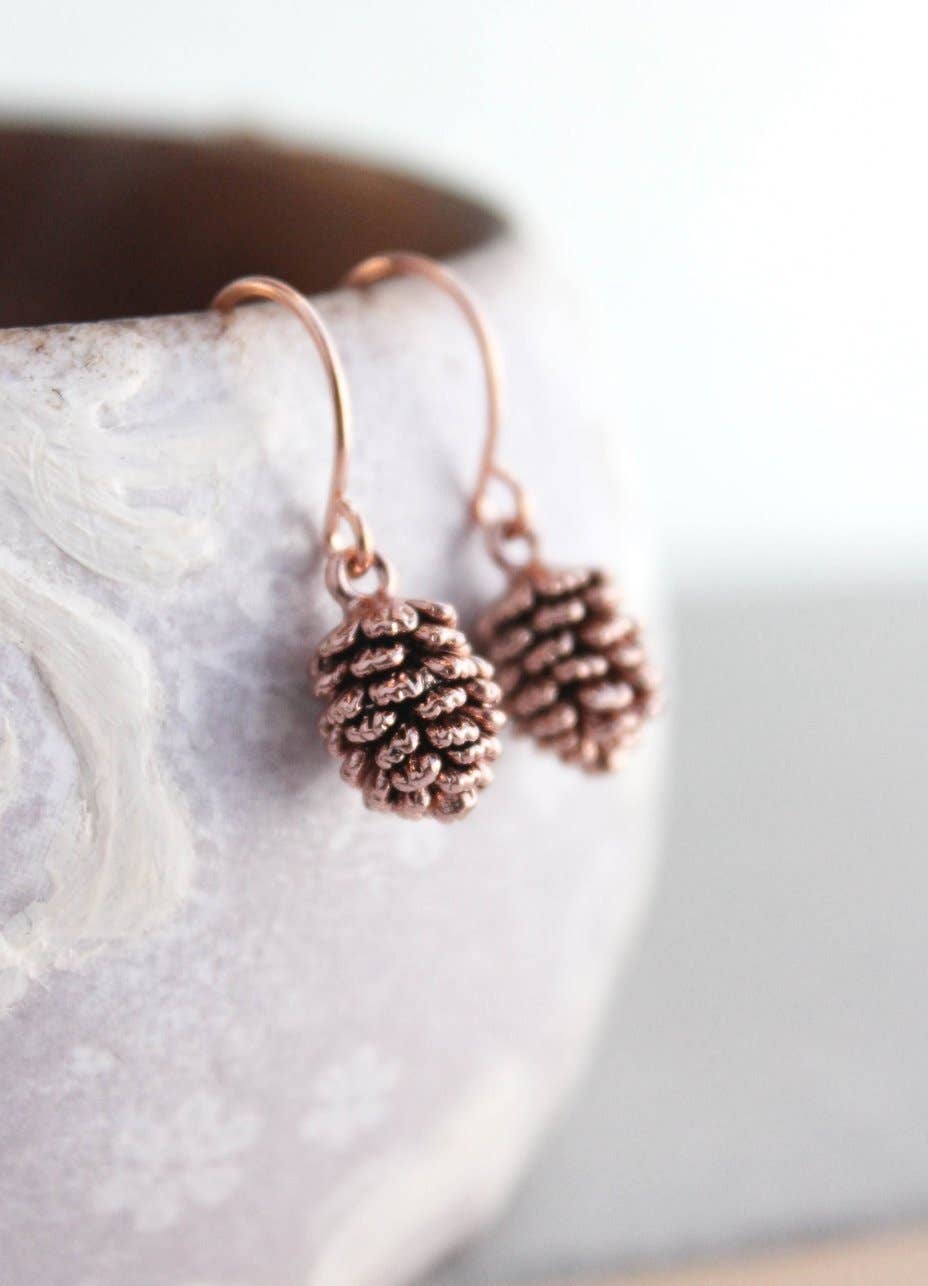A Pocket of Posies - Rose Gold Pinecone Earrings: Antiqued Rose Gold