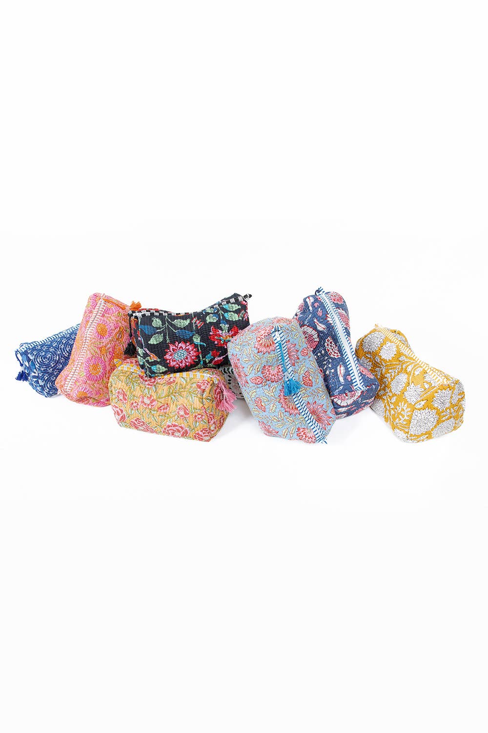 LA Soul - Blue Floral print Quilted Cotton Toiletry Bag Set