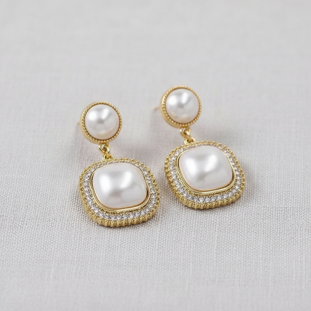 camilla dovey - Geometric Pearl Zircon Stud Earrings