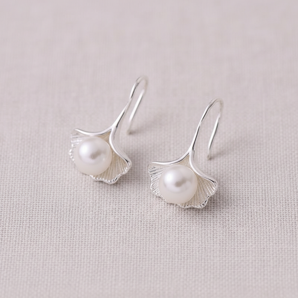 camilla dovey - Ginkgo Leaf Pearl Hook Earrings