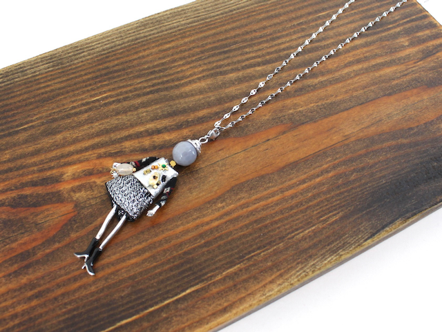 Pretty Persuasions - N23188F Stone Adorned French Doll Stainless Steel Necklace: 02 SL/Rust Sun Dress