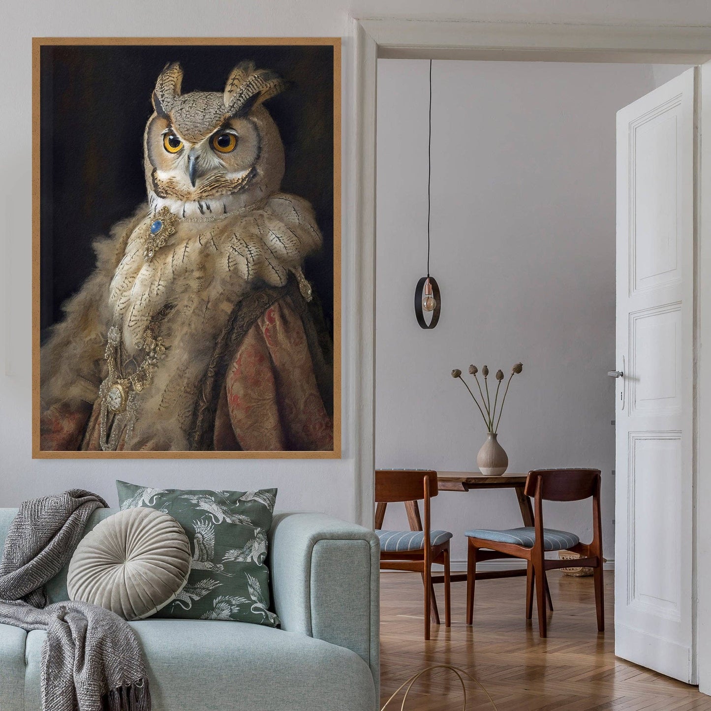 Ink & Drop - Owl Lady Animal Bird Portrait Print: 11 ¾ x 15 ¾ in | 30x40 cm / Matte