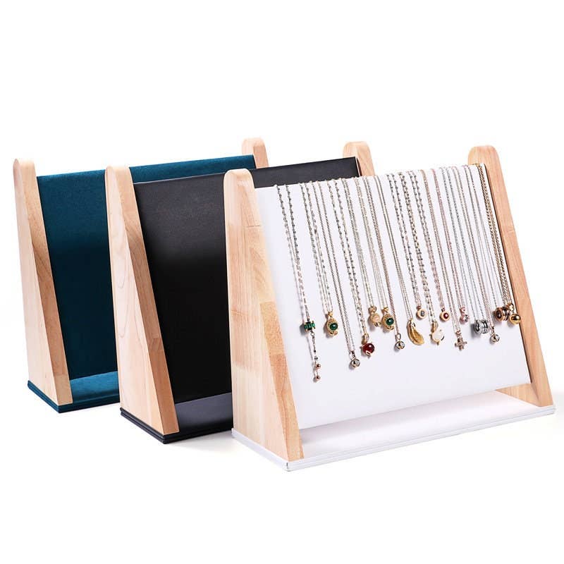 Zakka Canada - Solid Wood High Quality Multi-Necklace Bracelet Display: White Leather