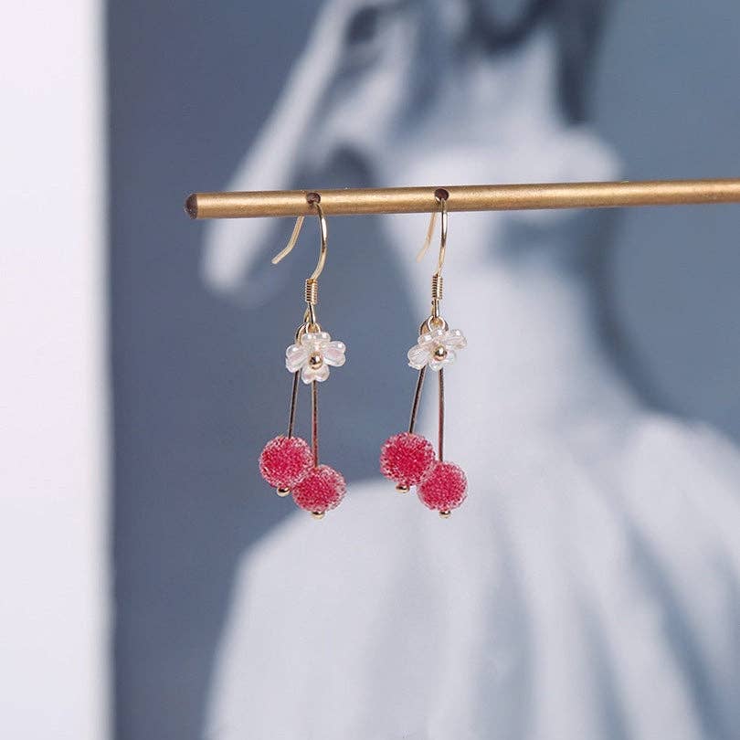 Haengseongworkshop - 18K Gold Plated S925 5mm Pink Chinese Bayberry Petal Ab Flower Earrings