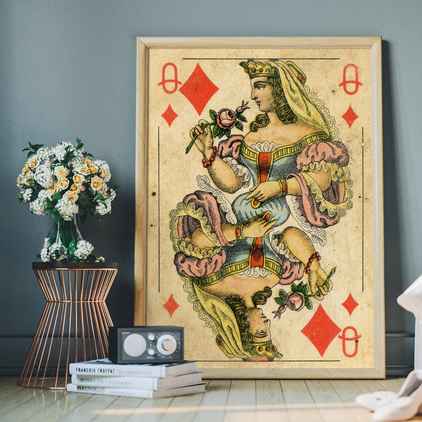 Ink & Drop - Vintage Playing Card Print - Queen of Diamonds: 11 ¾ x 15 ¾ in | 30x40 cm / Matte
