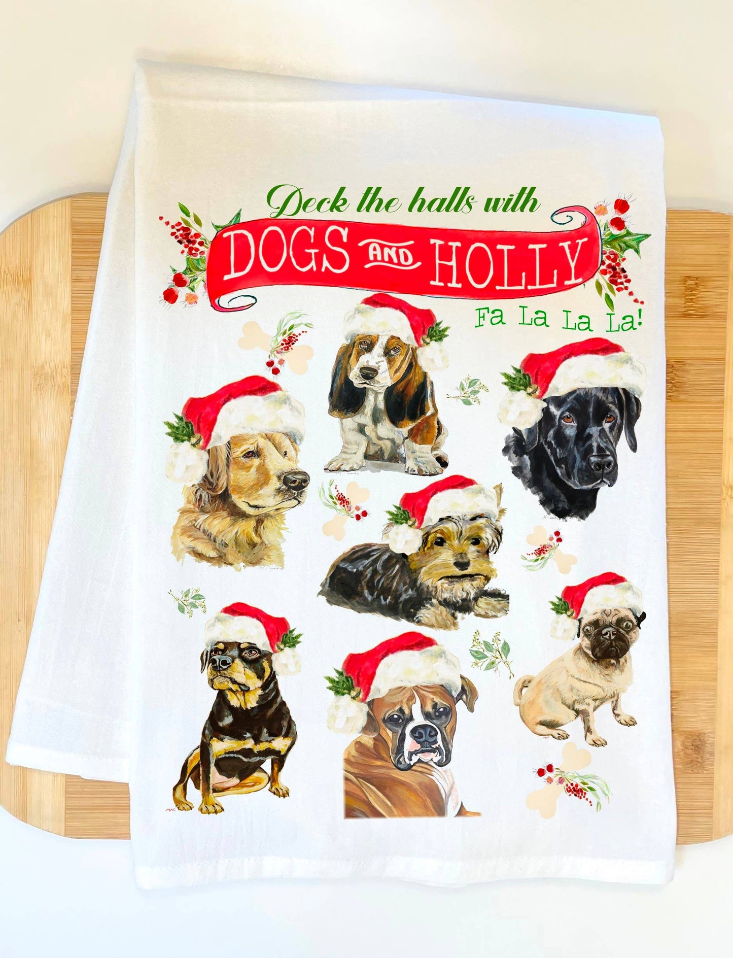 Pamela Cassidy Designs - Christmas Dogs & Holly Kitchen Towel