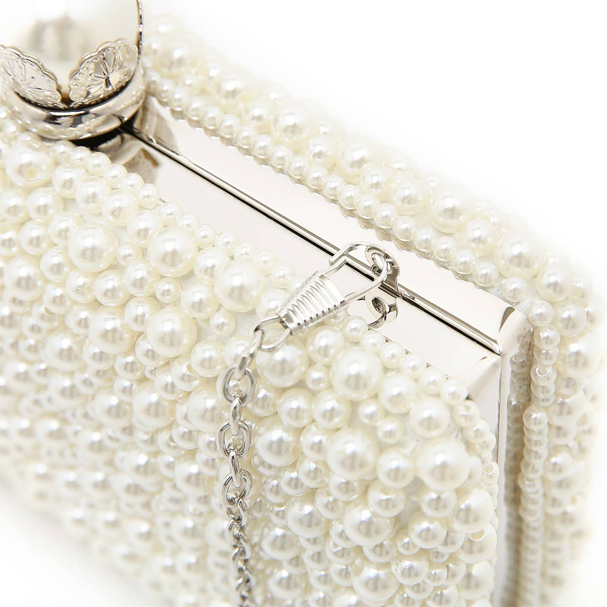 PEACH ACCESSORIES - 8177 Ivory pearl box design clutch bag