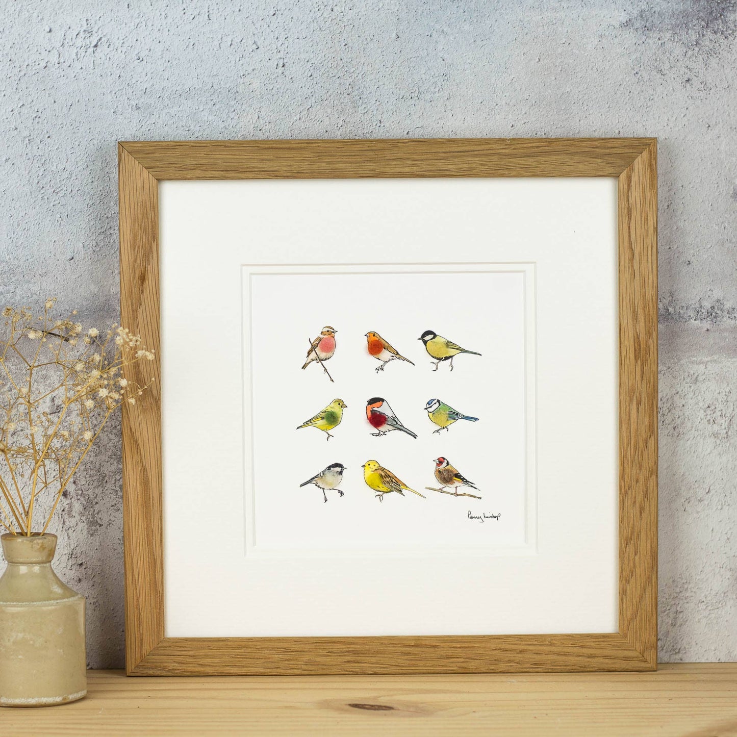 Papersheep UK - Garden Birds Art Print with Wool Finish | Square Art Print