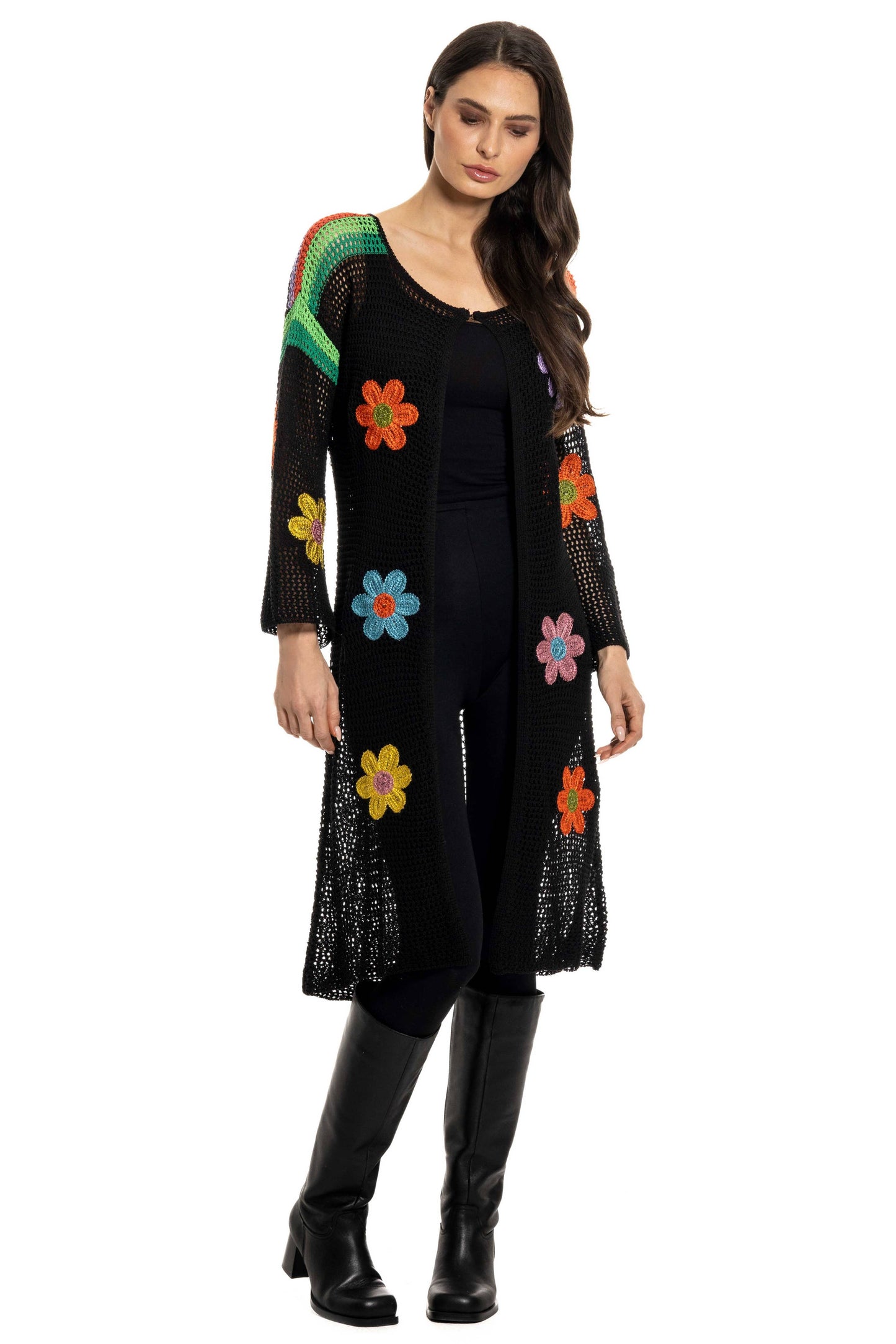 Adore - L-33557B - Floral Crochet Duster: S