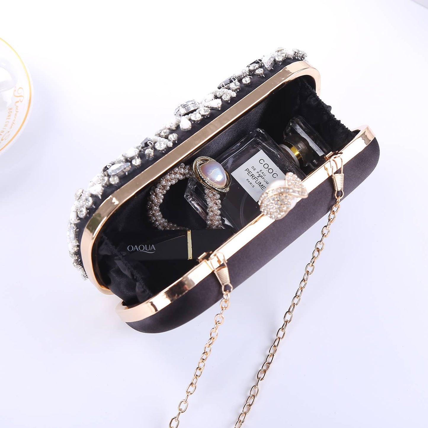 PEACH ACCESSORIES - 0306 Crystals Embellished evening bags in Black