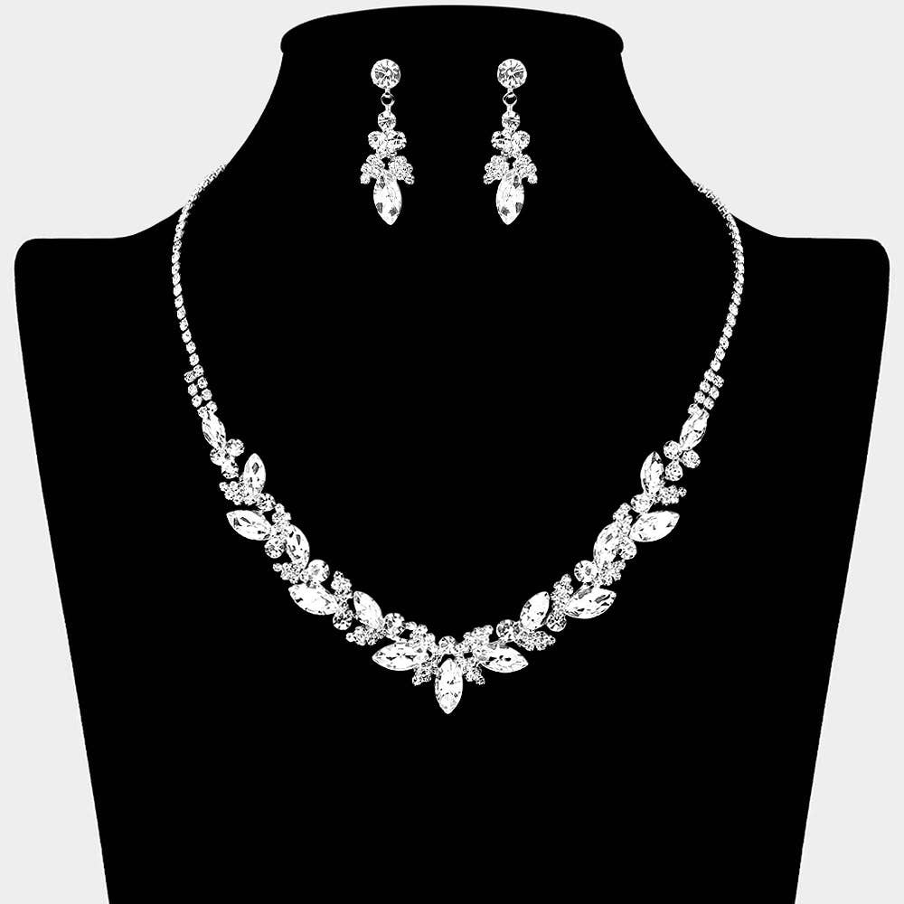 Sensibling Corp. - Marquise Stone Cluster Rhinestone Paved Necklace: Clear,Gold