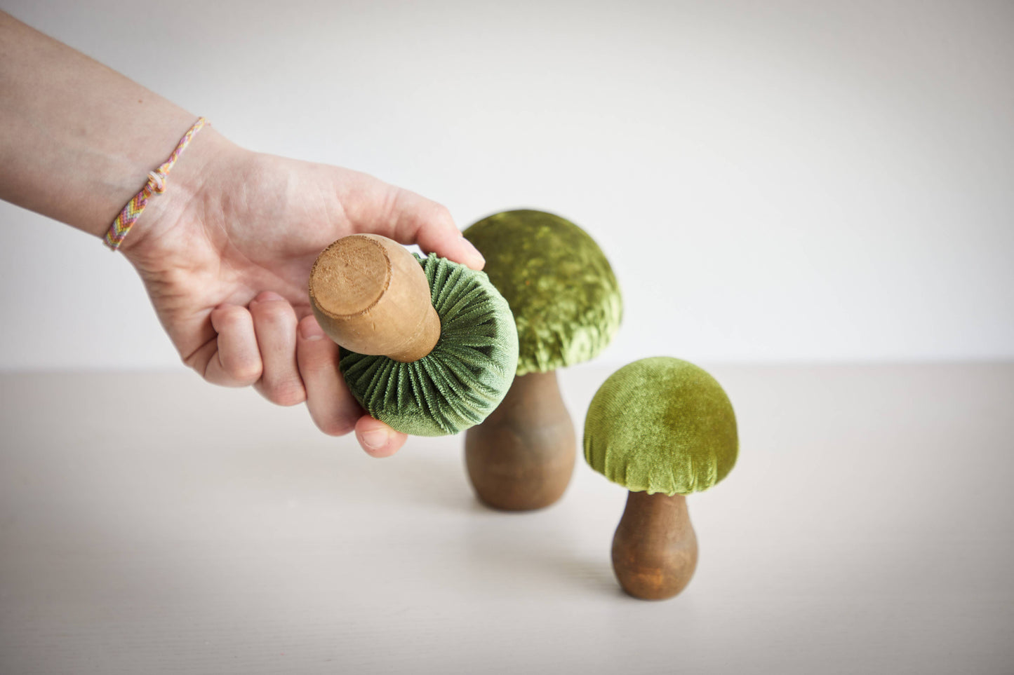 Your Heart's Content - Mushroom Velvet Sets All Season Decor, Nature Lover Gift: Velvet Green Set of 3