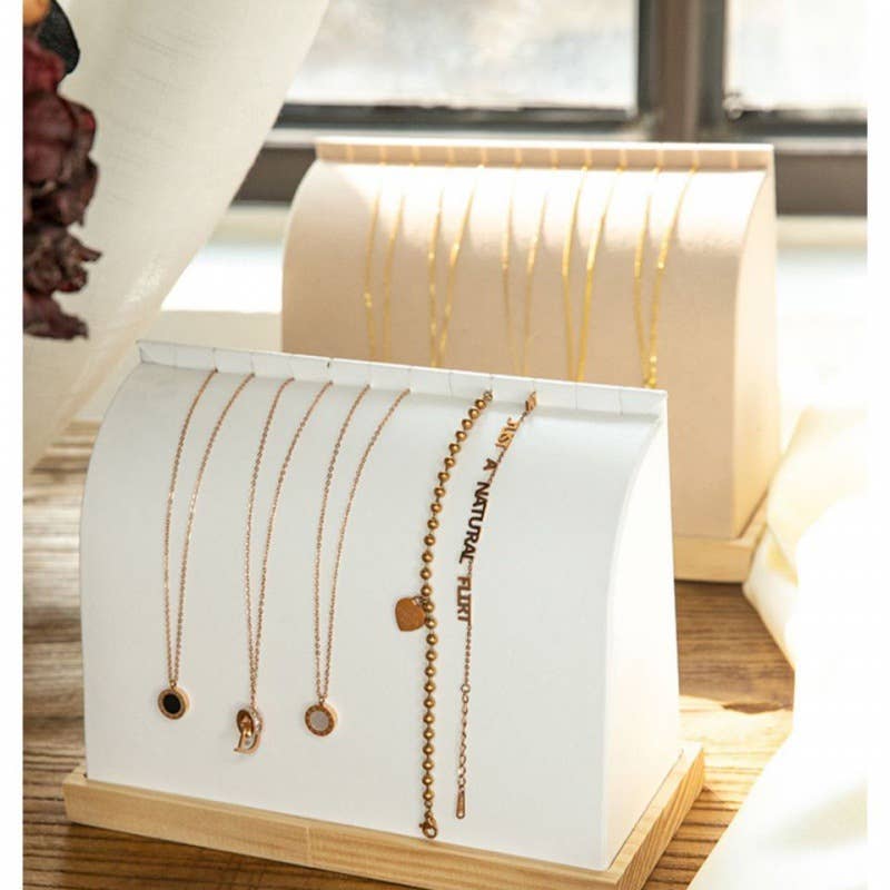 Zakka Canada - Solid Wood Base Necklace Display Stand Stylish Jewelry: Beige Velvet