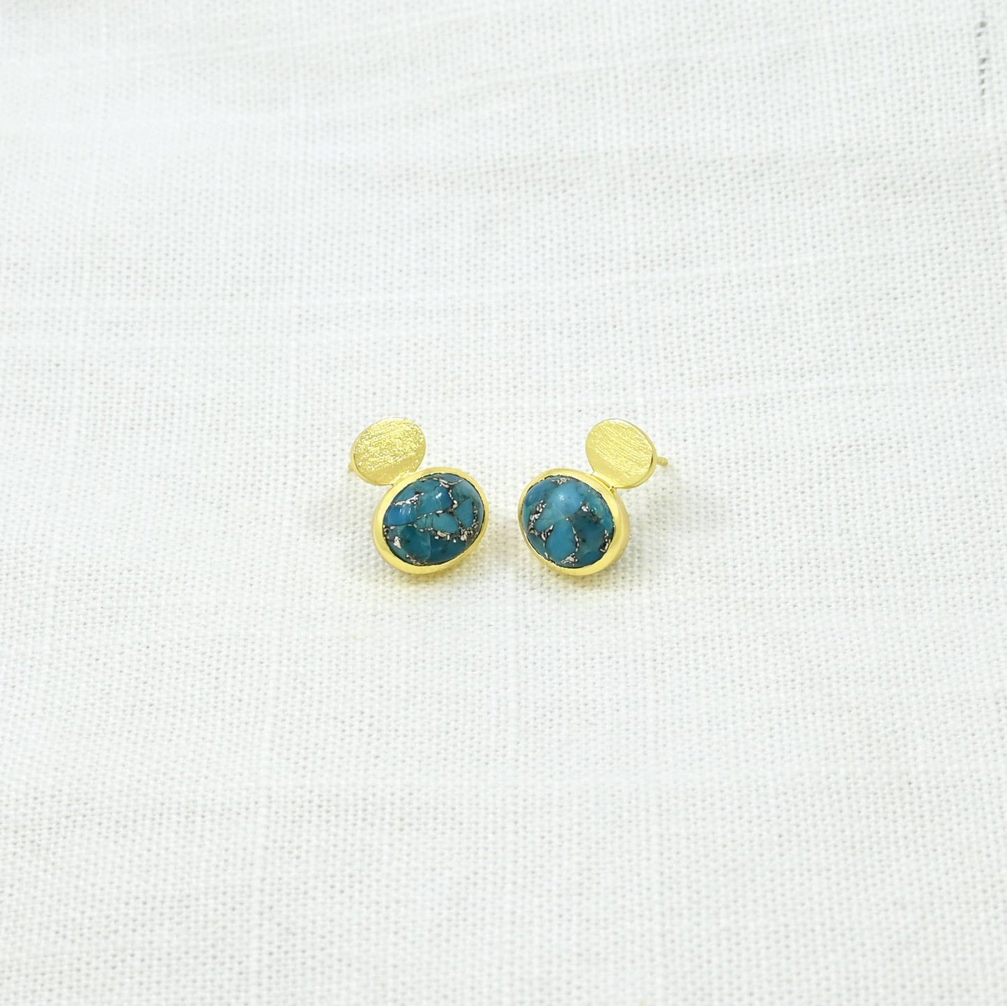Schmuckoo Berlin - Oval Coin Stud Earring Gold Plated - Blue Turquoise