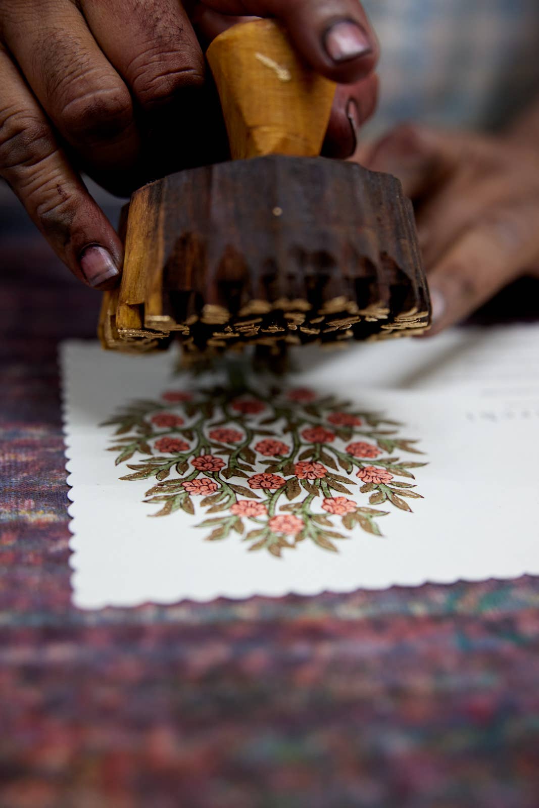 Paper Mirchi - Hand Block Printed Greeting Card - GC Mogra Coral