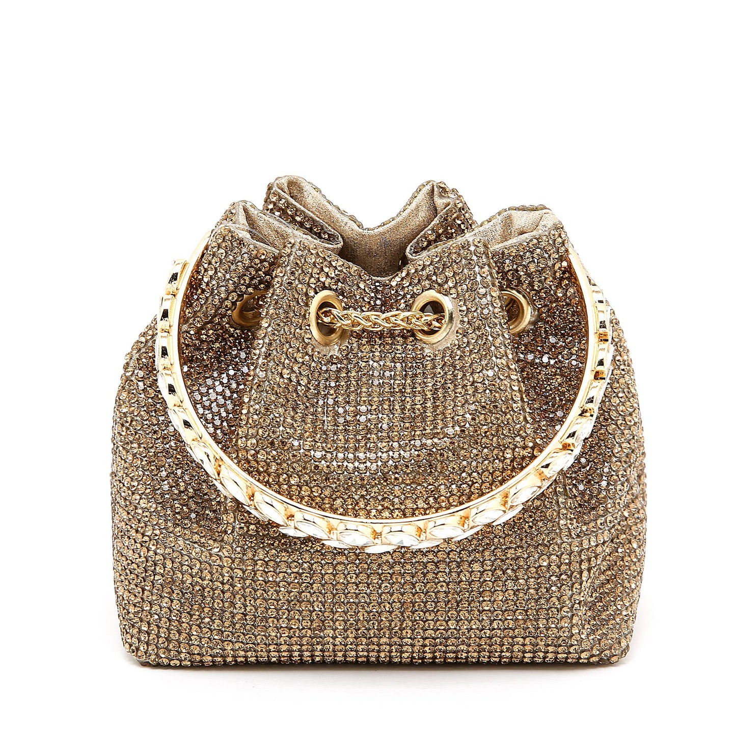 PEACH ACCESSORIES - 6641 crystal bucket bag with crystal handle: Gold