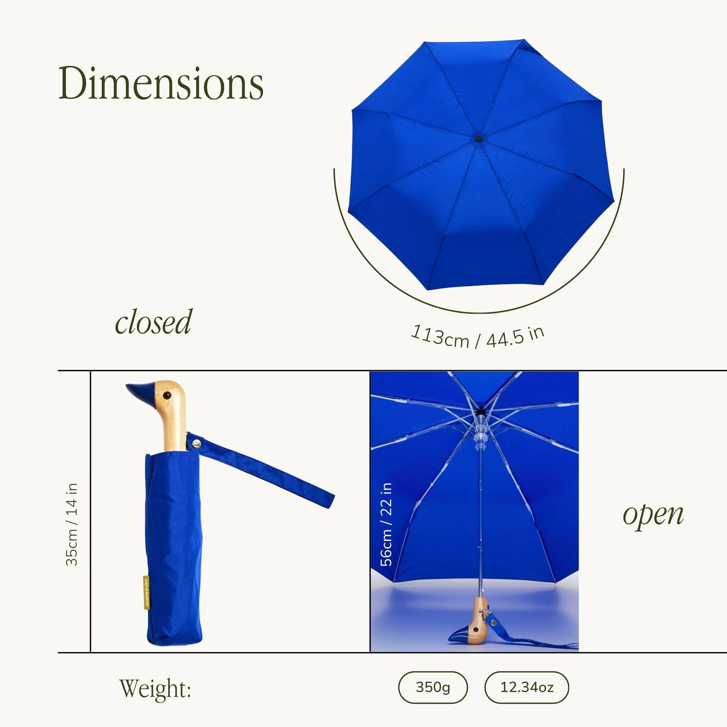Original Duckhead US - Royal Blue Compact Eco-Friendly Wind Resistant Umbrella