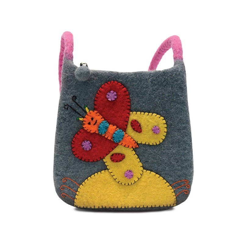 BNB Crafts Inc. - Butterfly Felted Cross Body Kids Bag: PINK