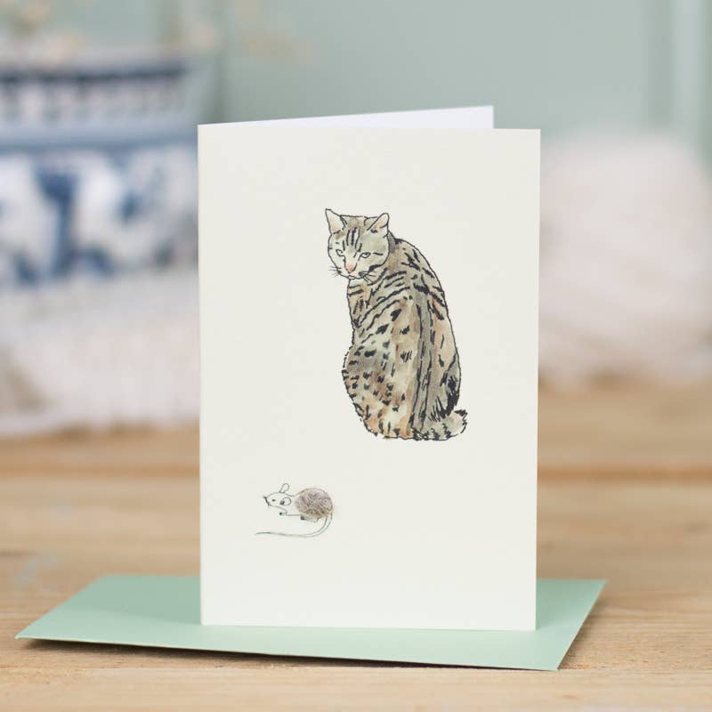 Papersheep UK - Cat & Mouse hand finished Mini card | Wool detail