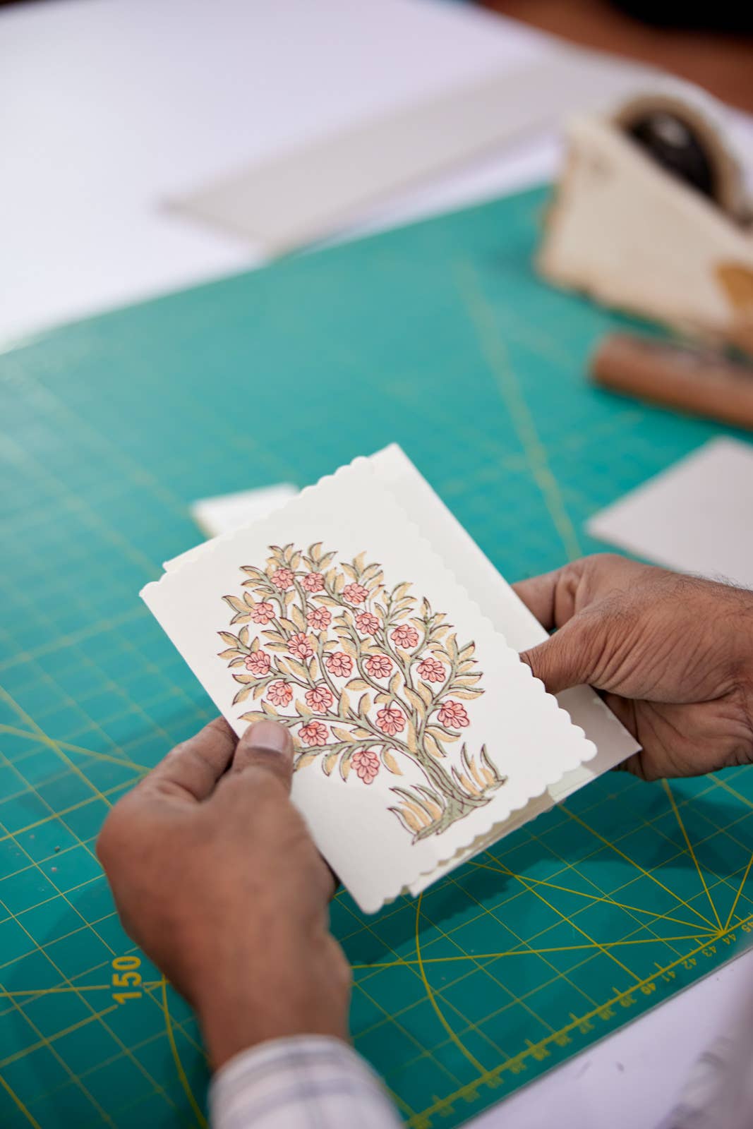 Paper Mirchi - Hand Block Printed Greeting Card - GC Mogra Coral