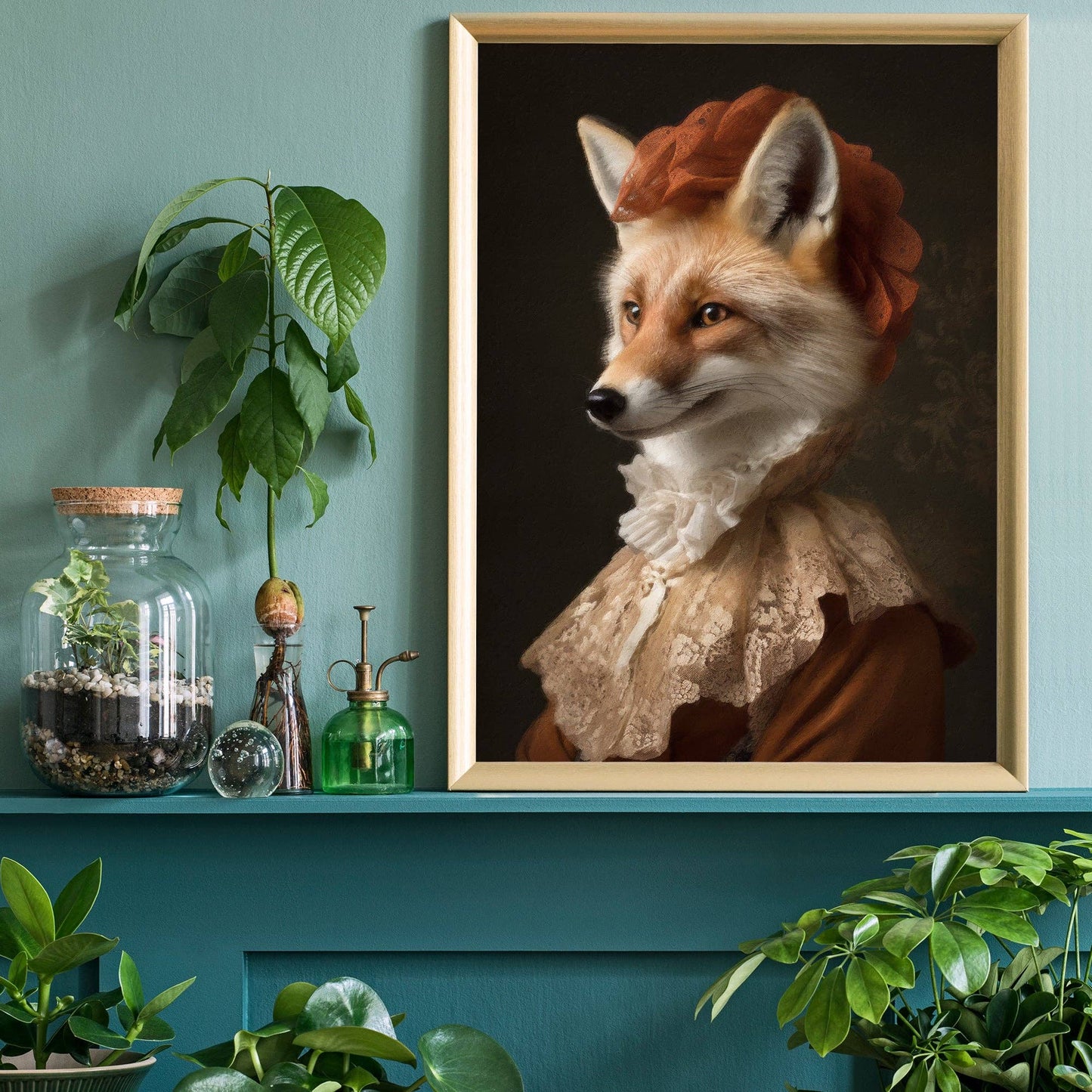 Ink & Drop - Fox Lady Animal Portrait Print: 11 ¾ x 15 ¾ in | 30x40 cm / Matte