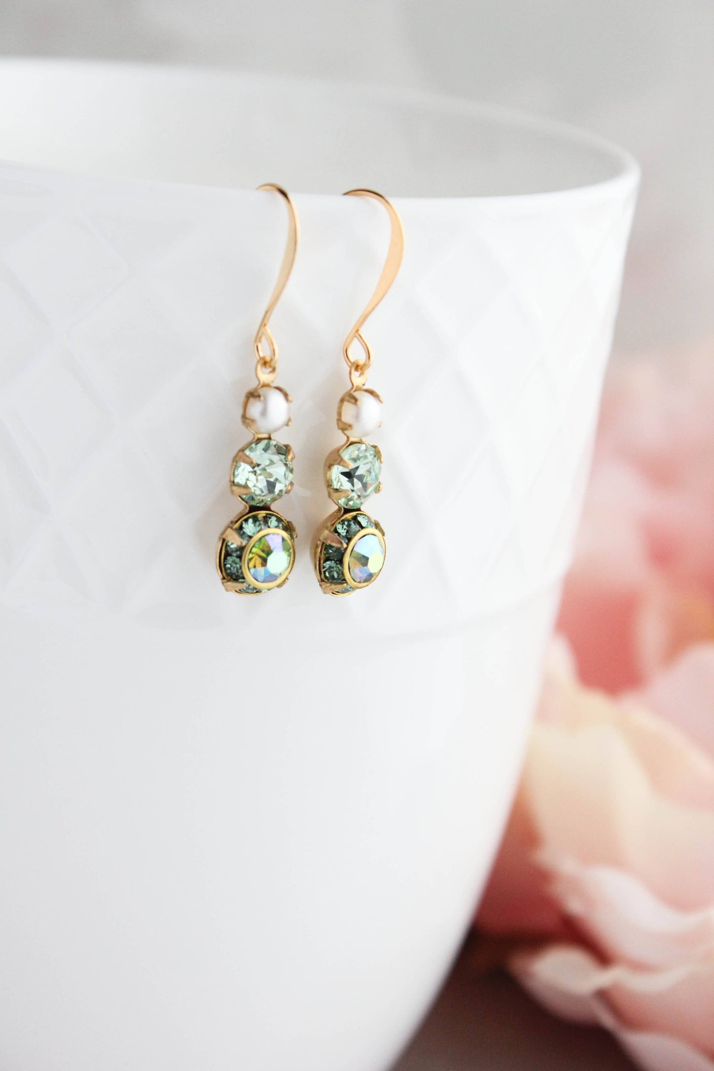 A Pocket of Posies - Peridot Green Earrings | Pearl Earrings | Sparkly Drops