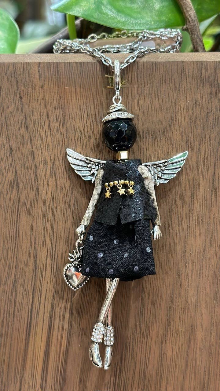 Pretty Persuasions - N23188G Stone Adorned French Doll Stainless Steel Necklace: 02 GD/Blue