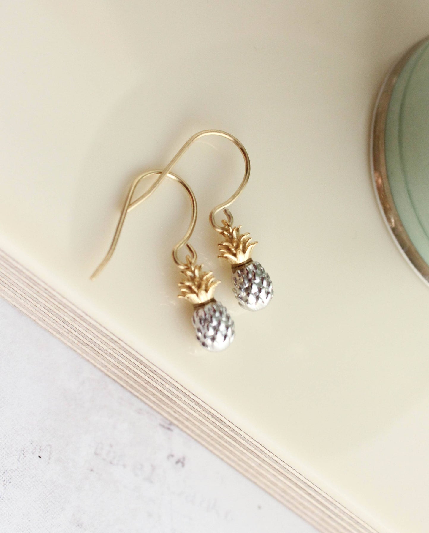 A Pocket of Posies - Tiny Pineapple Drop Earrings - Gold and Silver