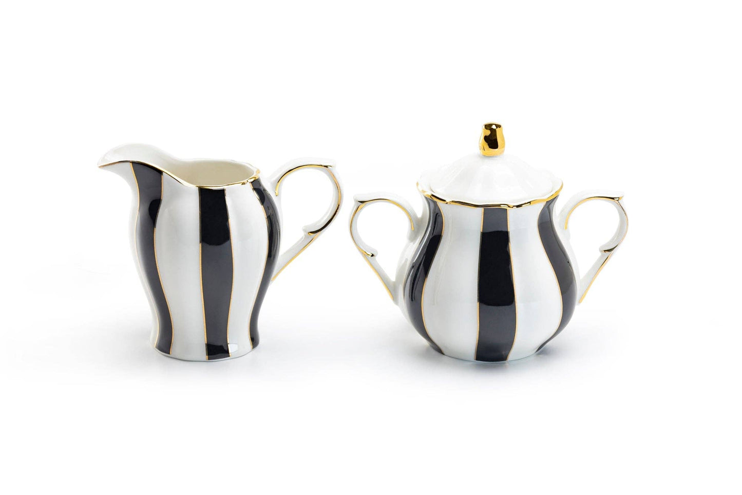 Grace Teaware - Black and White Scallop Fine Porcelain Sugar and Creamer Set