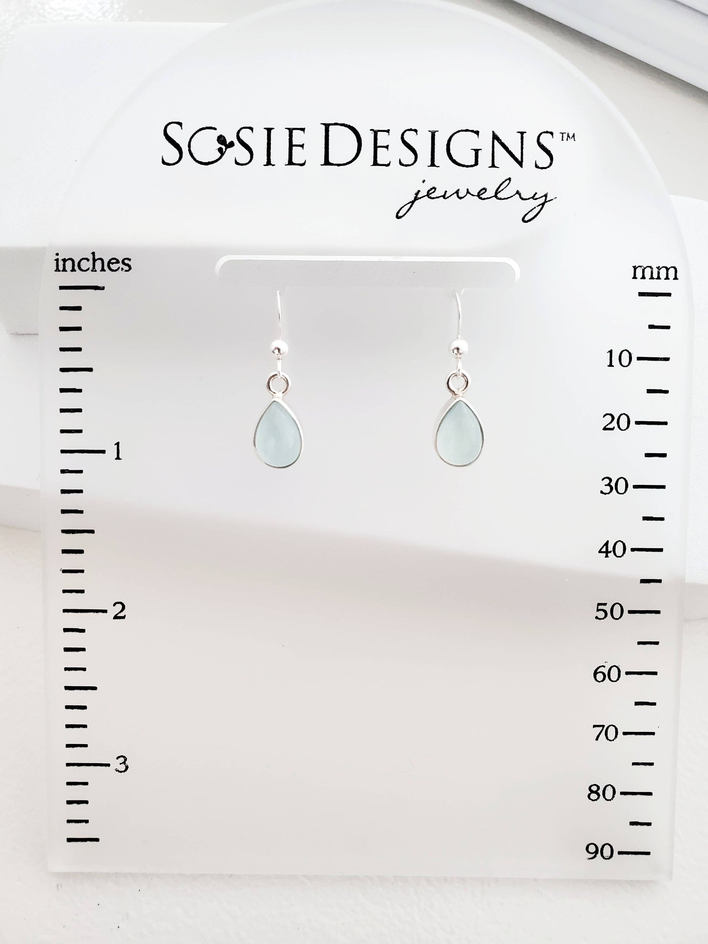 Sosie Designs - Sterling Silver Bezeled Teardrop Earring - Aqua Chalcedony