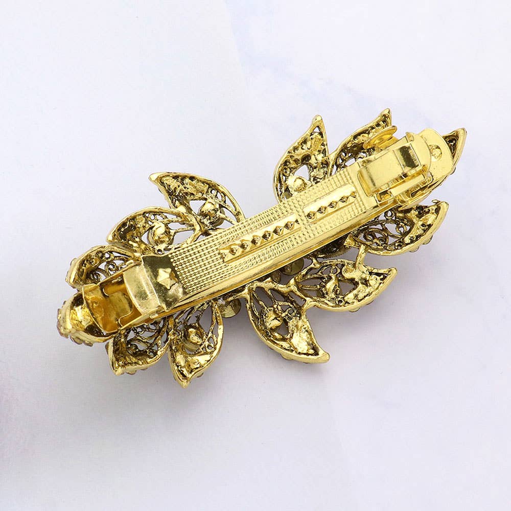 Sensibling Corp. - Stone Embellished Flower Leaf Cluster Barrette
: Clear