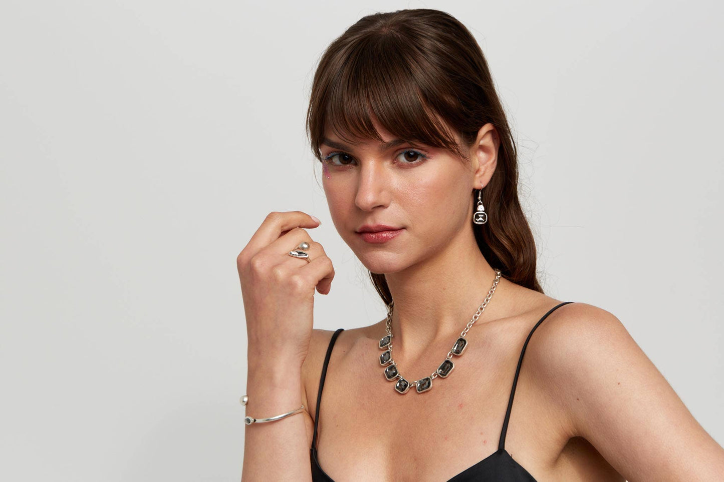 Chanour - Handmade Smoky Crystal Pewter Necklace - 3948