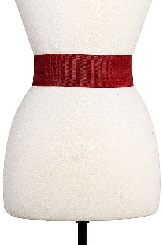 Andrea Bijoux - Rhinestone Triangle Pave Buckle Stretch Belt: Wine / One Size