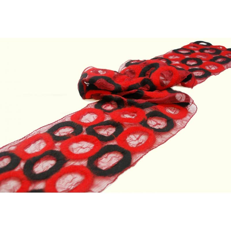 BNB Crafts Inc. - Red and Black Circle Felted Red Chiffon Scarves