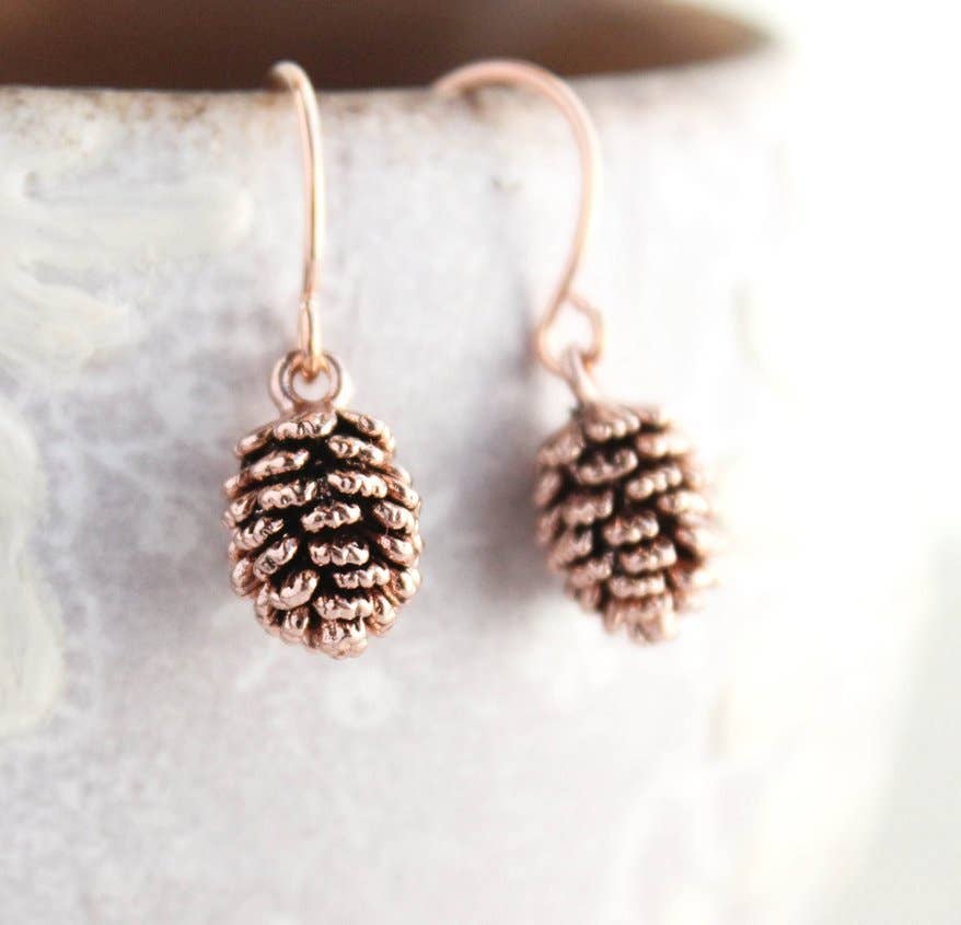 A Pocket of Posies - Rose Gold Pinecone Earrings: Antiqued Rose Gold