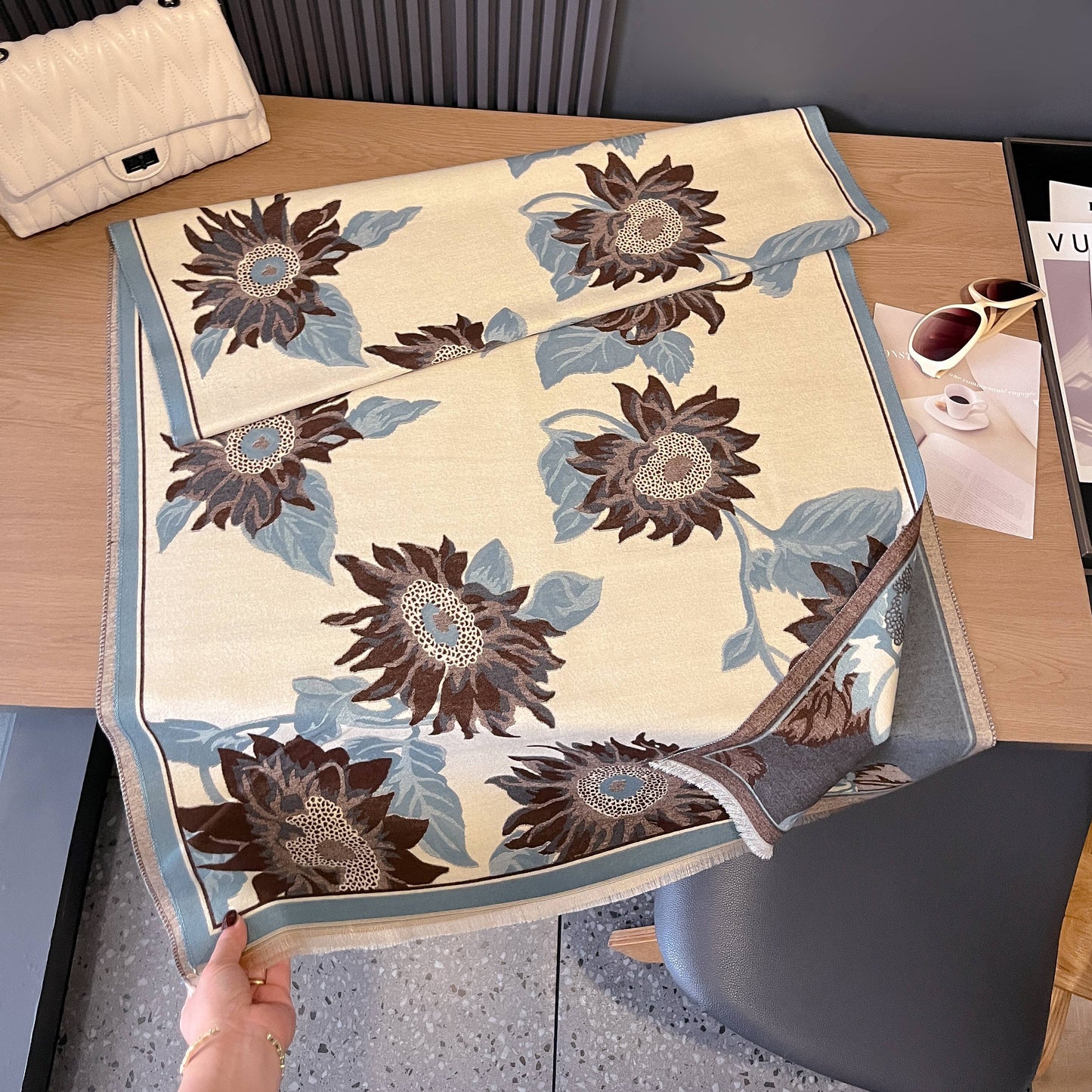 Winding River - Brown Sunflowers Reversible Wrap